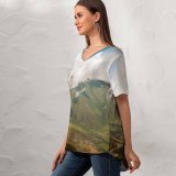 yanfind V Neck T-shirt for Women Argentina Landscape Aerial Grass Wallpapers Hill Plant Mountain Outdoors Scenery Slope Summer Top  Short Sleeve Casual Loose