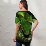 yanfind V Neck T-shirt for Women Black Dark Tree Python Snake Python Drops Dark Summer Top  Short Sleeve Casual Loose