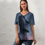 yanfind V Neck T-shirt for Women Grafixart Moai Statue Easter Island Ancient Architecture Starry Sky Sunset Dawn Heritage Summer Top  Short Sleeve Casual Loose