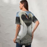 yanfind V Neck T-shirt for Women Swans Birds Love Beach Ireland Bird Swan Vertebrate Beak Ducks Geese Waterfowl Summer Top  Short Sleeve Casual Loose