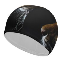 yanfind Swimming Cap Dark  Closeup Big Cat Elastic,suitable for long and short hair