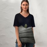 yanfind V Neck T-shirt for Women MacOS Big Sur Night Lone Tree Sedimentary Rocks Starry Sky Dark IOS Summer Top  Short Sleeve Casual Loose