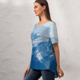 yanfind V Neck T-shirt for Women John Rodenn Castillo Swiss Alps Snow Covered Mountains Glacier Switzerland Mountain Peak Summer Top  Short Sleeve Casual Loose