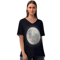 yanfind V Neck T-shirt for Women Andrew McCarthy Space Black Dark Super Snow Moon Summer Top  Short Sleeve Casual Loose