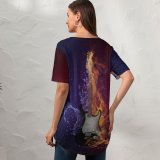 yanfind V Neck T-shirt for Women Comfreak Electric Guitar Instrument Dark Fire Purple Violet Summer Top  Short Sleeve Casual Loose