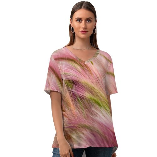 yanfind V Neck T-shirt for Women Foxtail Barley OS X Mavericks Landscape Girly Summer Top  Short Sleeve Casual Loose