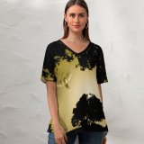 yanfind V Neck T-shirt for Women George Desipris Dove Flying Bird Sunset Trees Silhouette Scenic Evening Dawn Summer Top  Short Sleeve Casual Loose