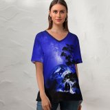yanfind V Neck T-shirt for Women Fantasy Love Couple Dream Earth Night Silhouette Together Romantic Starry Sky Hot Summer Top  Short Sleeve Casual Loose