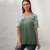 yanfind V Neck T-shirt for Women Wave Waves Ocean Surf Surfing Beach Wind Sea Tide Sky Sports Summer Top  Short Sleeve Casual Loose