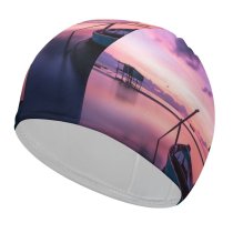 yanfind Swimming Cap Rowing Boat Sunset Beach Reflection Evening Dawn Ocean Purple Sky Clouds Seascape Elastic,suitable for long and short hair