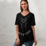 yanfind V Neck T-shirt for Women TheGoldenBox Dark Minimal Panther Art Summer Top  Short Sleeve Casual Loose