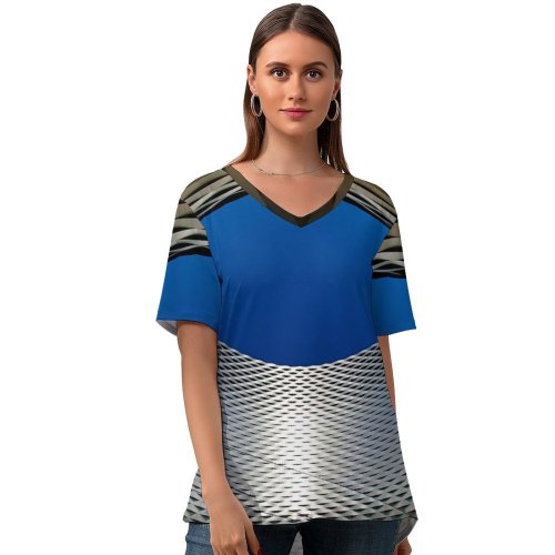 yanfind V Neck T-shirt for Women Architecture Basel Exhibition Center Modern Architecture Sky Dark Landmark Switzerland Summer Top  Short Sleeve Casual Loose