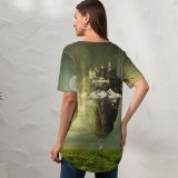 yanfind V Neck T-shirt for Women Comfreak Fantasy Sun Moon Girl Clouds Mystic Landscape Dream Castle Sky Summer Top  Short Sleeve Casual Loose