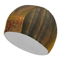 yanfind Swimming Cap Johannes Plenio Forest Road Autumn Fall Foliage Light Foggy Elastic,suitable for long and short hair