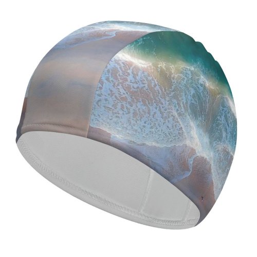 yanfind Swimming Cap Pok Rie Beach Coastal Ocean Aerial Birds  Sand Seascape Elastic,suitable for long and short hair