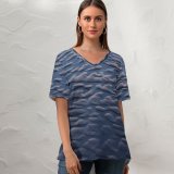 yanfind V Neck T-shirt for Women Sand Beach Tide Ripples Abstract Summer Top  Short Sleeve Casual Loose