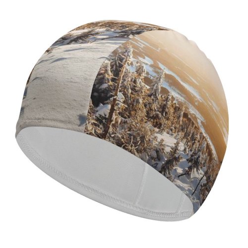 yanfind Swimming Cap Winter Landscape Pine Trees Frosted Trees Sunny Snow Elastic,suitable for long and short hair