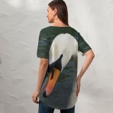 yanfind V Neck T-shirt for Women Swans Birds Neck Wings Lake River Bird Swan Vertebrate Beak Ducks Geese Summer Top  Short Sleeve Casual Loose