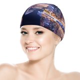 yanfind Swimming Cap Pang Yuhao City Singapore Skyscrapers  Architecture Reflection Symmetrical Cityscape Nighttime City Elastic,suitable for long and short hair
