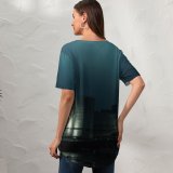 yanfind V Neck T-shirt for Women Castle Night Landscape Wallpapers Stock Free Exposure Caernarfon Pictures Nervum Boats Summer Top  Short Sleeve Casual Loose