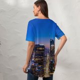 yanfind V Neck T-shirt for Women Cameron Venti Los Angeles City City Cityscape Aerial Hour Horizon Clear Sky Summer Top  Short Sleeve Casual Loose