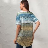 yanfind V Neck T-shirt for Women Sea Ocean Waves Tide Foam Ripple Lapping Rocks Pebbles Sand Beach Sesid003 Summer Top  Short Sleeve Casual Loose