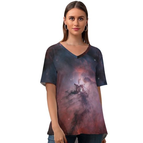 yanfind V Neck T-shirt for Women Judy Schmidt Space Lagoon Nebula Interstellar Cloud Constellation Astronomical Summer Top  Short Sleeve Casual Loose