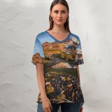 yanfind V Neck T-shirt for Women Sven Muller Landscape Mountain Daylight Summer Top  Short Sleeve Casual Loose