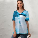 yanfind V Neck T-shirt for Women Vivid Transparent Flush Bottle Shed Dye Fluid Liquid Vibrant Drop Aqua Resources Summer Top  Short Sleeve Casual Loose