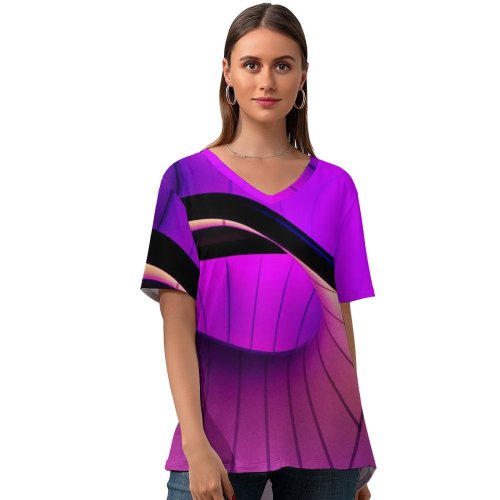 yanfind V Neck T-shirt for Women Mimi Garcia Architecture Science Modern Architecture London England Neon Purple Summer Top  Short Sleeve Casual Loose