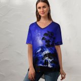 yanfind V Neck T-shirt for Women Fantasy Love Couple Dream Earth Night Silhouette Together Romantic Starry Sky Hot Summer Top  Short Sleeve Casual Loose