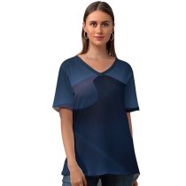 yanfind V Neck T-shirt for Women Daniel Olah Desert Sand Dunes Night Moon Light Abu Dhabi Summer Top  Short Sleeve Casual Loose