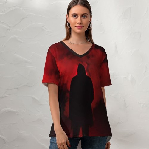 yanfind V Neck T-shirt for Women Creepy HQ Public Flare Albania Wallpapers Halloween Horror Outdoors Dark Pictures Summer Top  Short Sleeve Casual Loose
