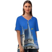 yanfind V Neck T-shirt for Women Castle Bay Amusement Building Upon Wallpapers Lake Architecture Make Happily Once Summer Top  Short Sleeve Casual Loose