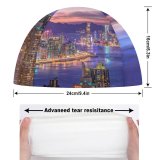 yanfind Swimming Cap Daniam Chou City Night  Cityscape Hong Kong Skyscrapers Purple Sky River Elastic,suitable for long and short hair
