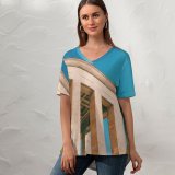 yanfind V Neck T-shirt for Women Freedom Building Columns Türkiye Public Sky Wallpapers Architecture Ankara Modern Anıtkabir Summer Top  Short Sleeve Casual Loose