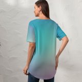 yanfind V Neck T-shirt for Women Gradients Colorful Summer Top  Short Sleeve Casual Loose
