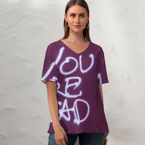 yanfind V Neck T-shirt for Women Graffiti Life Texture Threat Dead You Wallpapers Glasgow Urban Free Handwriting Summer Top  Short Sleeve Casual Loose