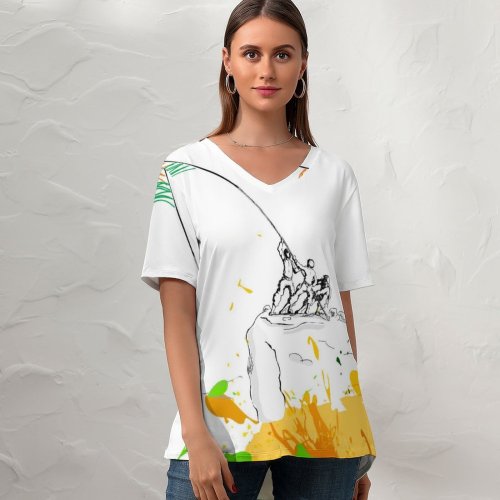 yanfind V Neck T-shirt for Women Prince Pal Celebrations Independence India August Th Tricolor Indian Flag Summer Top  Short Sleeve Casual Loose