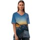 yanfind V Neck T-shirt for Women Matterhorn Dent D'Hérens Mountains Sunrise Morning Snow Covered Mountain Range Switzerland Summer Top  Short Sleeve Casual Loose