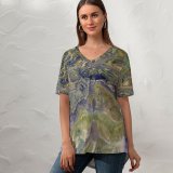 yanfind V Neck T-shirt for Women From Satellite Landscape Public Aerial Wallpapers + Outdoors Scenery Summer Top  Short Sleeve Casual Loose