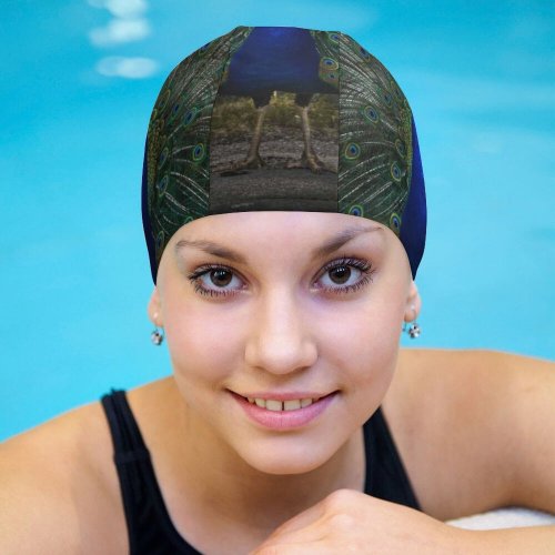 yanfind Swimming Cap  Peafowl Dark Elastic,suitable for long and short hair