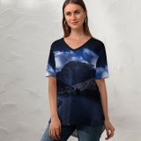 yanfind V Neck T-shirt for Women Daniel Olah Zion National Park Road Night Rocks Dark Summer Top  Short Sleeve Casual Loose