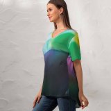 yanfind V Neck T-shirt for Women Robert Kohlhuber Abstract Liquid Art Colorful Fluid Waves  Summer Top  Short Sleeve Casual Loose
