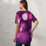 yanfind V Neck T-shirt for Women Abstract Bokeh Purple Sparkles Summer Top  Short Sleeve Casual Loose