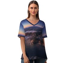 yanfind V Neck T-shirt for Women Big Sur Mountains Clouds Sunrise Morning MacOS Big Sur Daylight California Summer Top  Short Sleeve Casual Loose