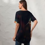 yanfind V Neck T-shirt for Women Hmetosche Black Dark Kingfisher Bird Wildlife Dark Closeup Bird Tree Branch Summer Top  Short Sleeve Casual Loose