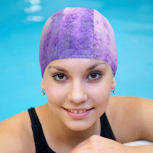 yanfind Swimming Cap Sage Plant Violet Flowers Butterfly Garden Purple Elastic,suitable for long and short hair