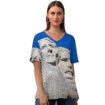yanfind V Neck T-shirt for Women Collins Mount Rushmore Presidents Dakota Hills Sky George Washington Thomas Jefferson Theodore Summer Top  Short Sleeve Casual Loose