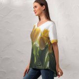 yanfind V Neck T-shirt for Women Arrangement Wallpapers Plant Bouquet Floral Blossom Flower Tulips Pictures Spring Tulip Summer Top  Short Sleeve Casual Loose